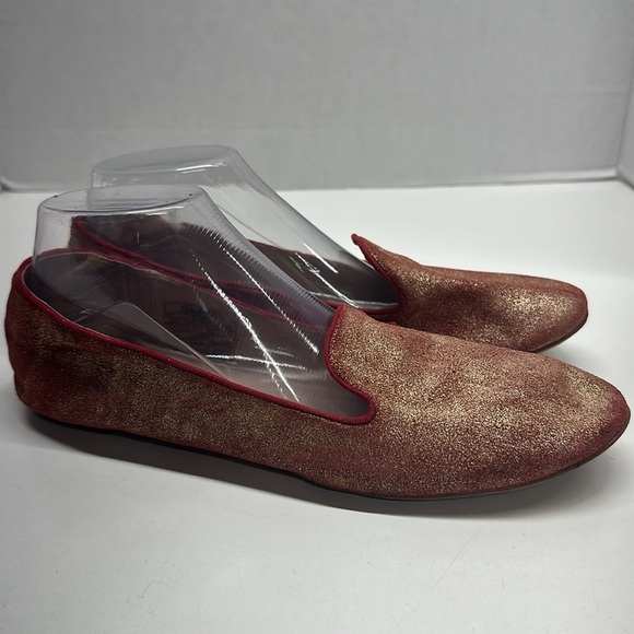 Bed Stu Keira Flats Leather Shoes Slip On Round Toe Red Metallic Gold Size 11 - Picture 1 of 8